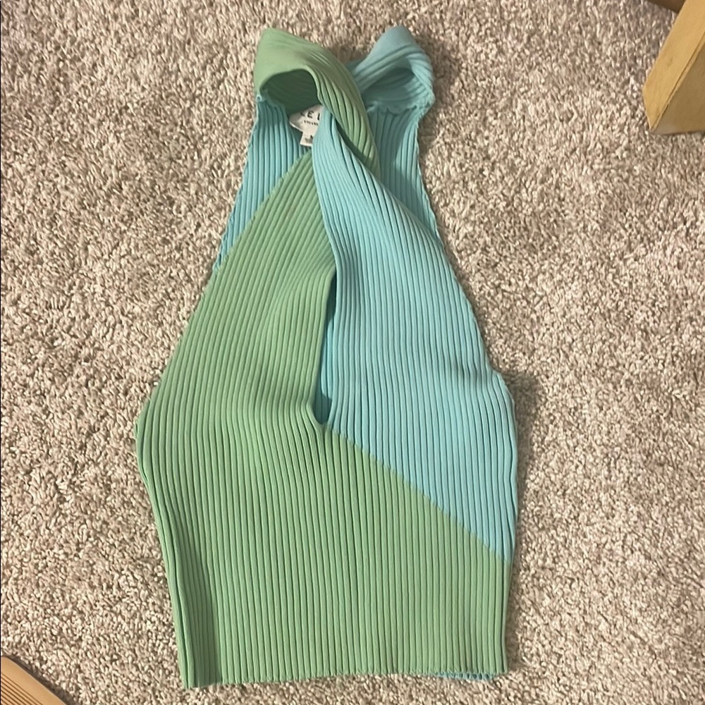 Two-Tone Ribbed Halter Top